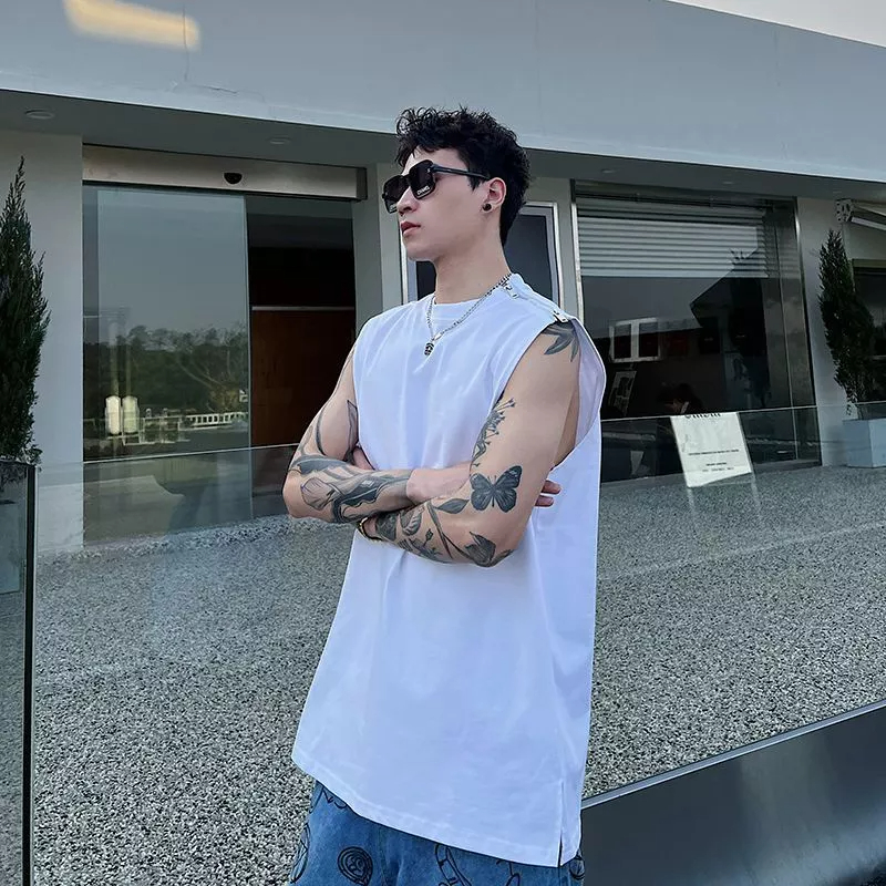 Áo Thun Sát Nách Màu Trơn Có Khóa Kéo Phong Cách Thể Thao Đường Phố Thời Trang Mùa Hè Cho Nam Và Nữ