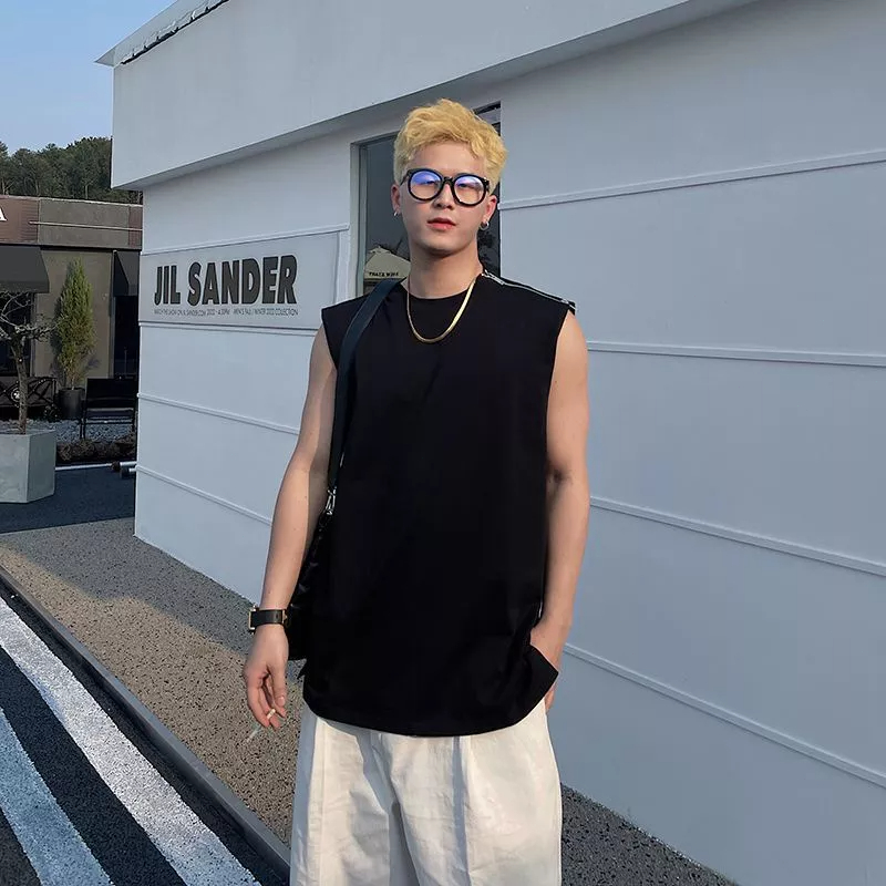 Áo Thun Sát Nách Màu Trơn Có Khóa Kéo Phong Cách Thể Thao Đường Phố Thời Trang Mùa Hè Cho Nam Và Nữ