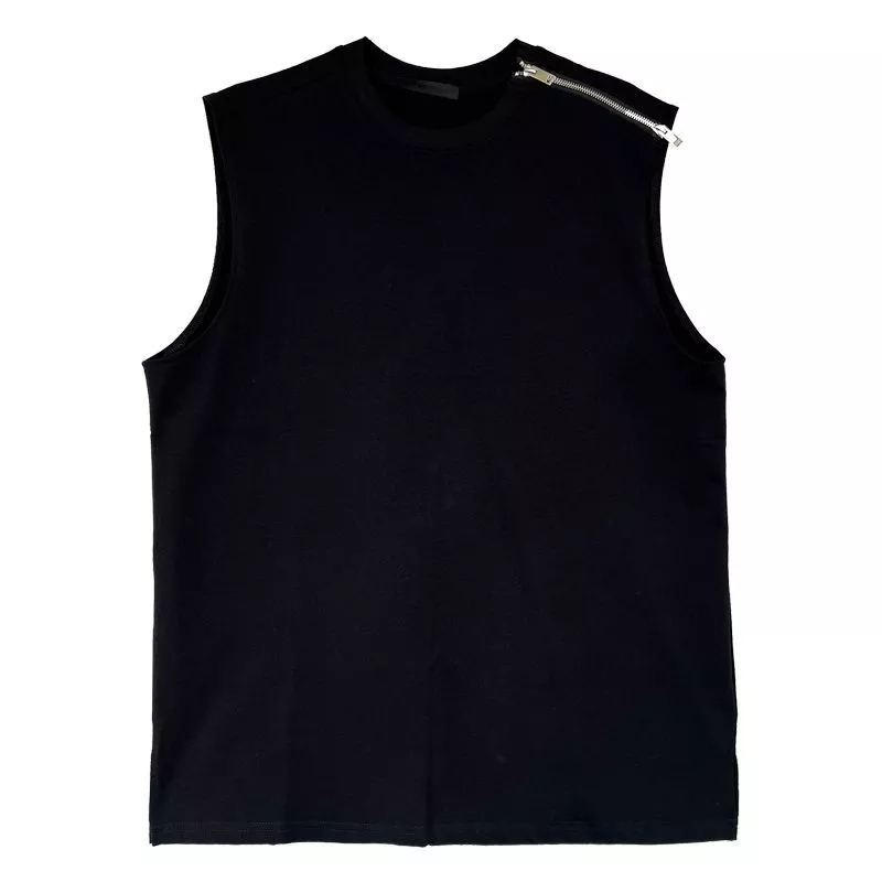 Áo Thun Sát Nách Màu Trơn Có Khóa Kéo Phong Cách Thể Thao Đường Phố Thời Trang Mùa Hè Cho Nam Và Nữ