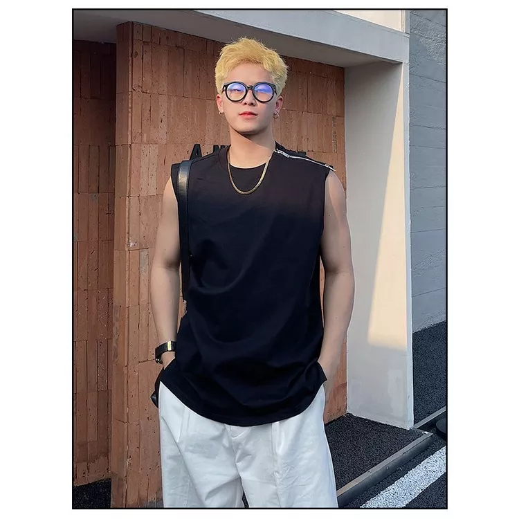 Áo Thun Sát Nách Màu Trơn Có Khóa Kéo Phong Cách Thể Thao Đường Phố Thời Trang Mùa Hè Cho Nam Và Nữ