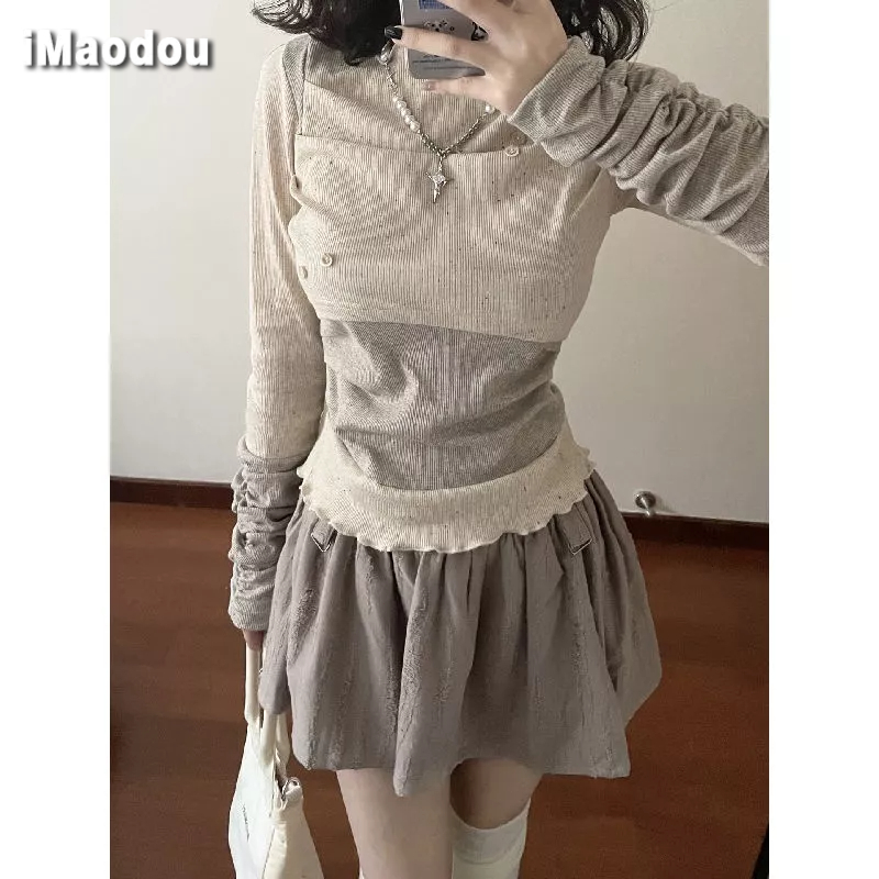 IMAODOU Bộ Áo Dệt Kim + Chân Váy Chữ A Thời Trang Dành Cho Nữ
