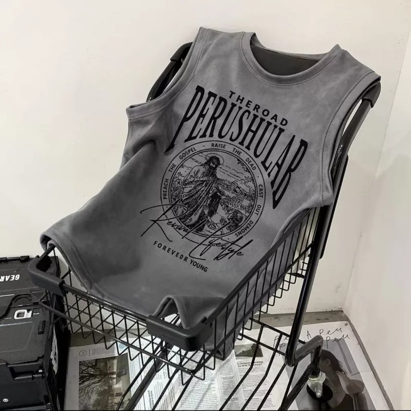 Áo Thun Da Lộn Không Tay Dáng Rộng Thời Trang Mùa Hè Dành Cho Nam