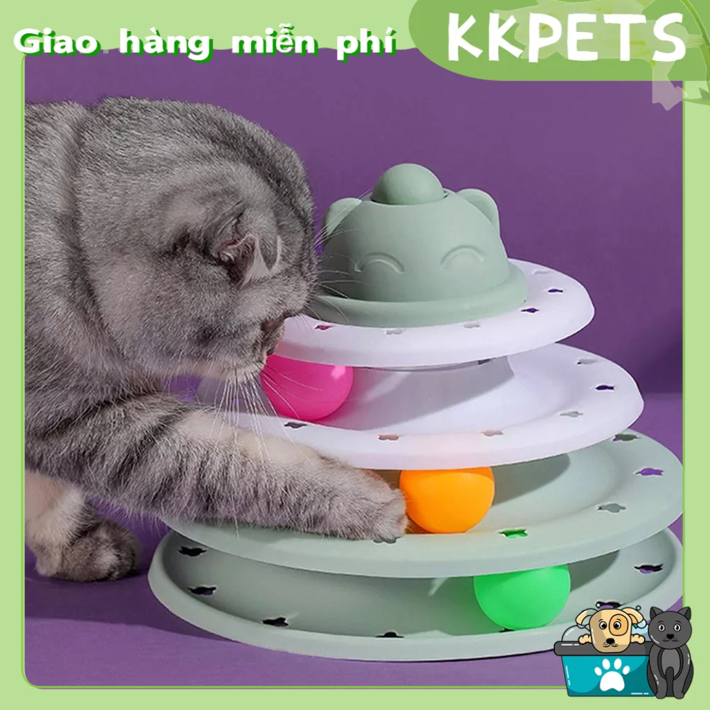 KKPETS Cat Track Bàn Xoay Đồ Chơi 3 Cấp Độ Chống Trơn Trượt Bóng Lăn Tương Tác Xếp Hình Tháp Mèo Con