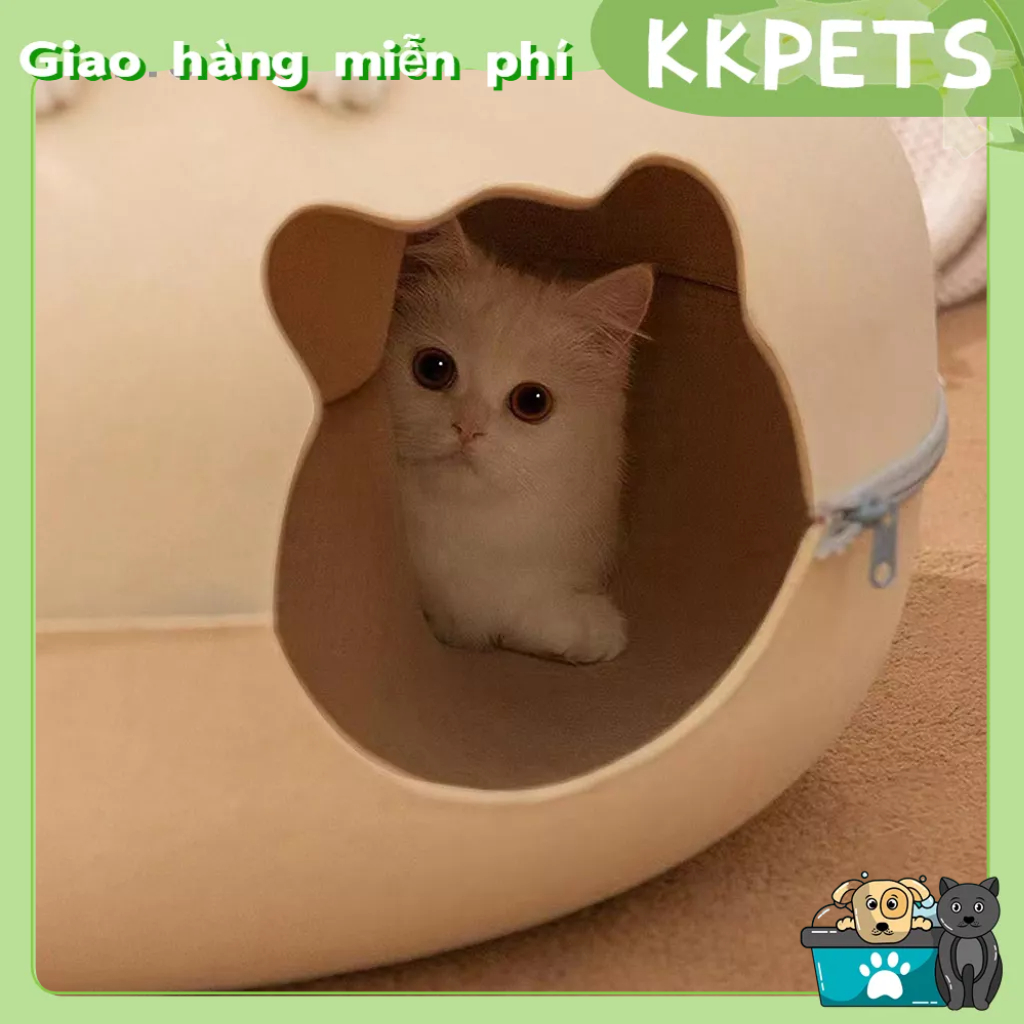 Đồ Chơi Đường hầm hình bánh cho mèo Giường cho mèo với 2 cửa sổ thông gió Có thể tháo rời  giặt được KKPETS