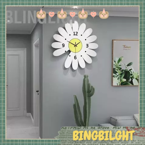 Blinglight Đồng hồ treo tường hoa cúc đỏ thời trang Đơn giản hiện đại Không dấu vết gia đình lớn màu trắng