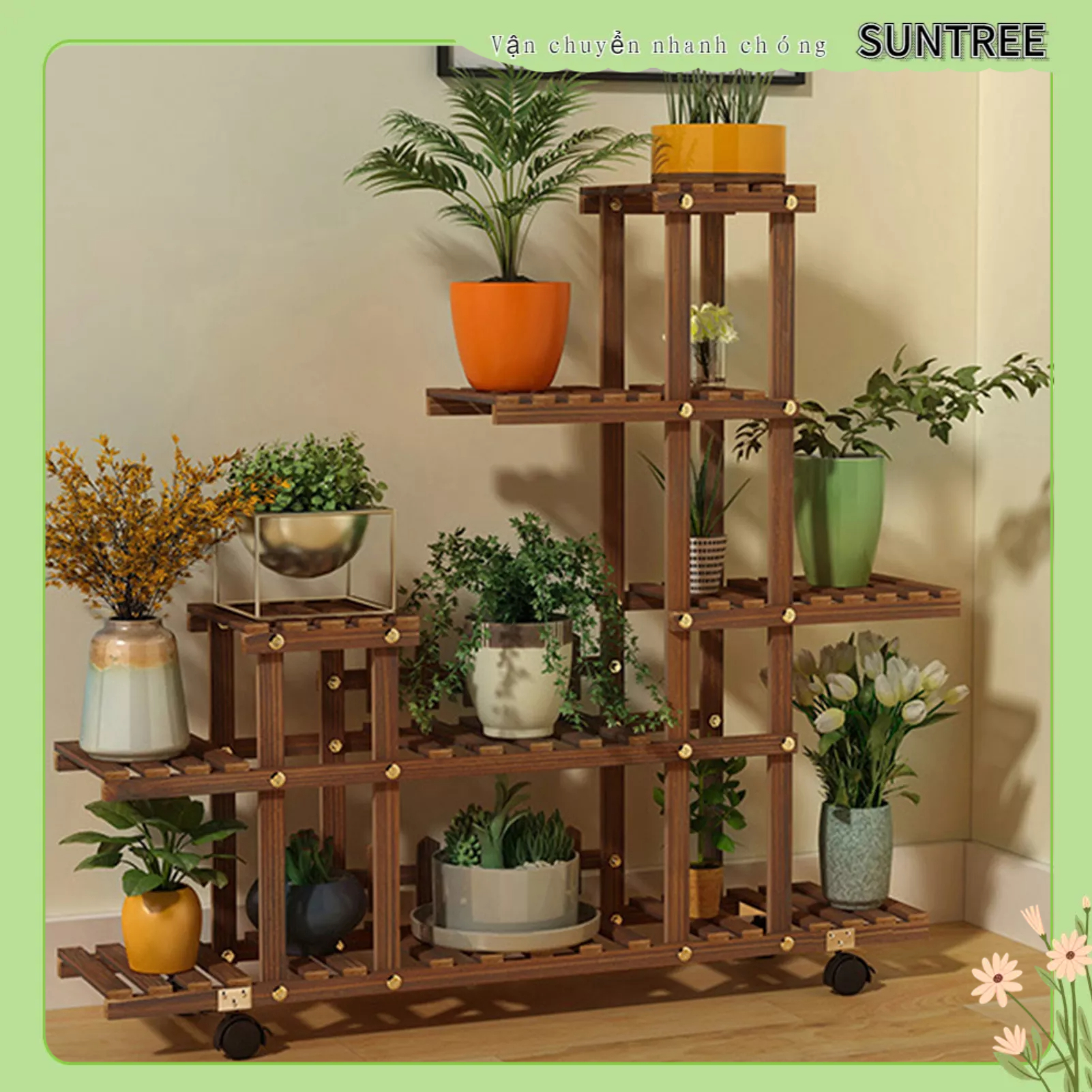 Giá chậu hoa, Kệ gỗ để hoa cây cảnh, Kệ để chậu hoa cây cảnh Để Phòng Khách Ban Công Sân SUNTREE