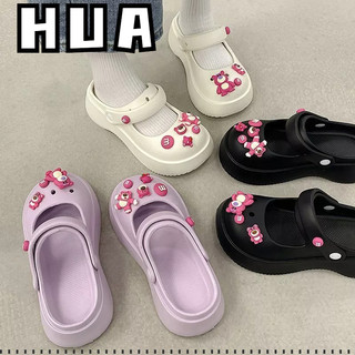 HUAHUA  Dép Bít Mũi Đục Lỗ Đế Dày Tăng Chiều Cao Phong Cách Mới Thời Trang Mùa Hè Đi Biển Cho Nữ