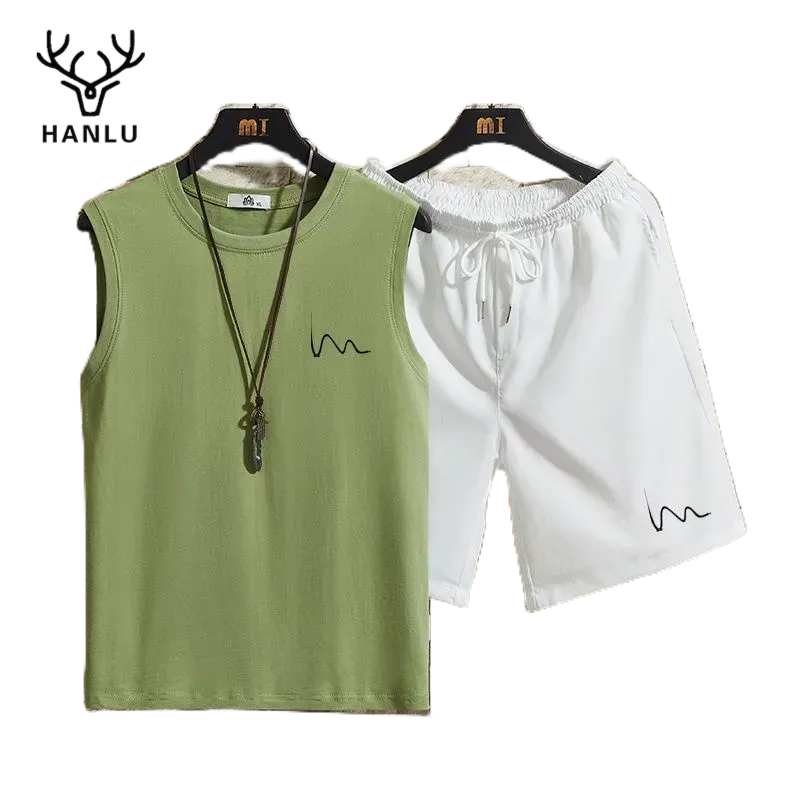 Bộ áo ba lỗ phối quần short HANLU phong cách Hồng Kông cá tính cho nam