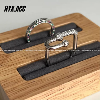 Nhẫn thời trang nữ Nhẫn Zircon màu đơn giản Nhẫn kim cương lấp lánh bất đối xứng hình chữ U