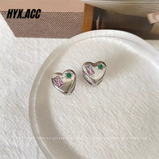 Bông tai nữ hàn quốc ngọt ngào phong cách thoáng mát zircon bông tai hình trái tim