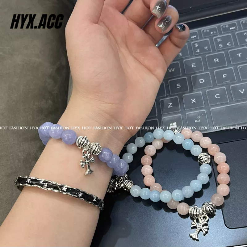 Vòng Tay Chuỗi Hạt Đá Tự Nhiên Hình Thánh Giá Cho Nữ