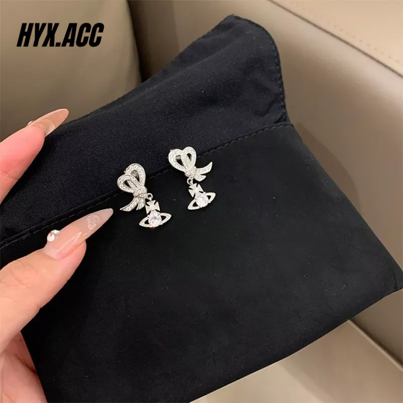Bông Tai Hình Hành Tinh Thắt Nơ Lấp Lánh Phong Cách Vintage Cho Nữ