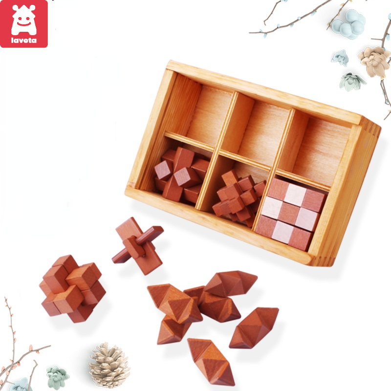 Set 6 Đồ Chơi Mở Khóa Khổng Minh Bằng Gỗ Rèn Luyện Trí Thông Minh Cho Bé