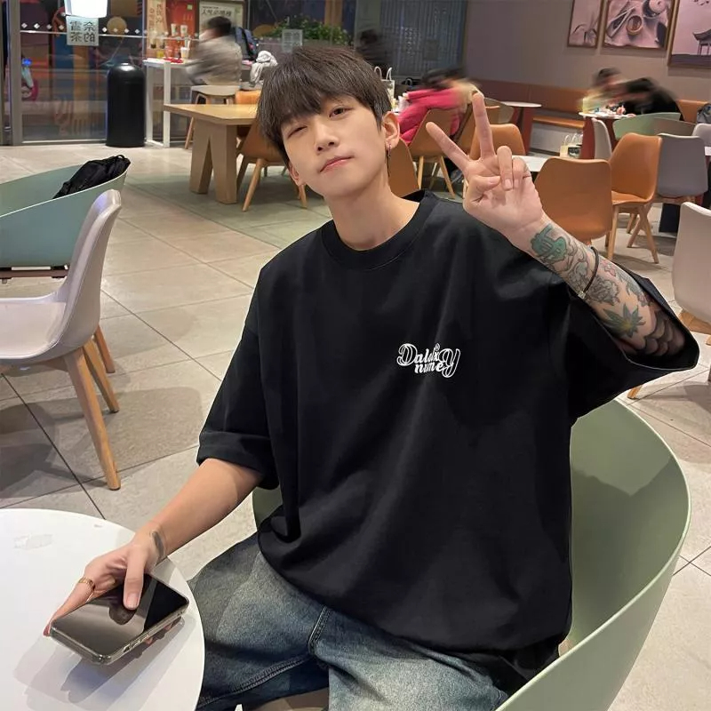 Áo Thun Cotton Ngắn Tay Dáng Rộng Phong Cách Đường Phố Mỹ Thời Trang Mùa Hè Cho Nam