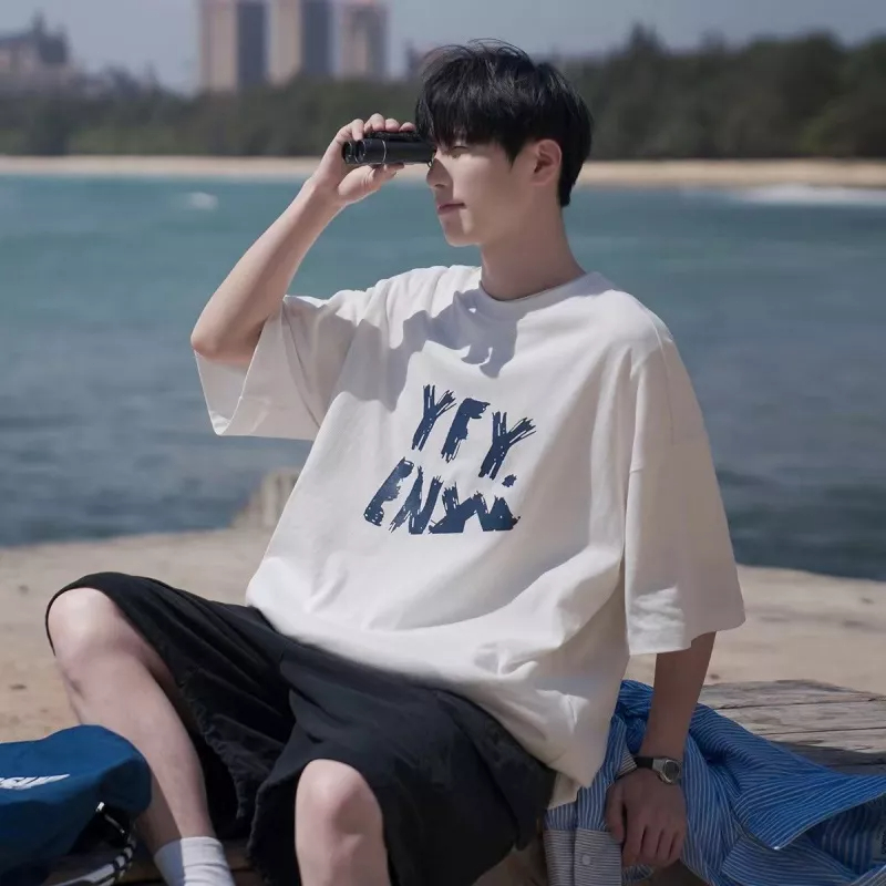 Áo Thun Tay Ngắn Dáng Rộng Phong Cách Nhật Bản Thời Trang Mùa Hè Cho Nam 240g