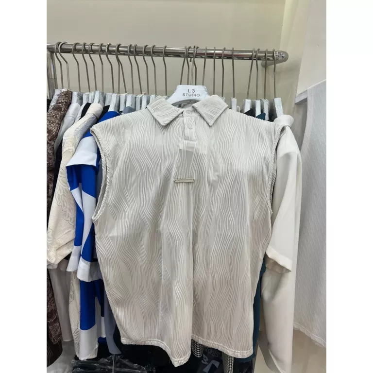 Áo Thun Polo Không Tay Cài Nút Kim Loại Họa Tiết Gợn Sóng Thời Trang Mùa Hè Cao Cấp Cho Nam