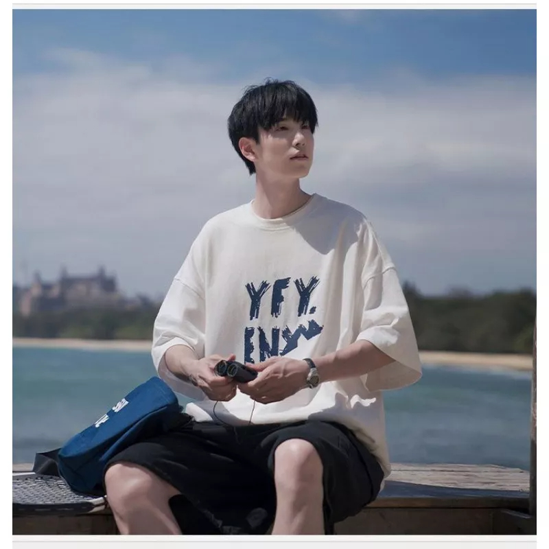 Áo Thun Tay Ngắn Dáng Rộng Phong Cách Nhật Bản Thời Trang Mùa Hè Cho Nam 240g