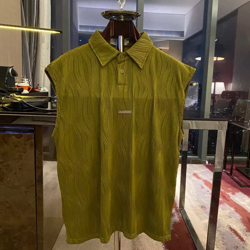 Áo Thun Polo Không Tay Cài Nút Kim Loại Họa Tiết Gợn Sóng Thời Trang Mùa Hè Cao Cấp Cho Nam