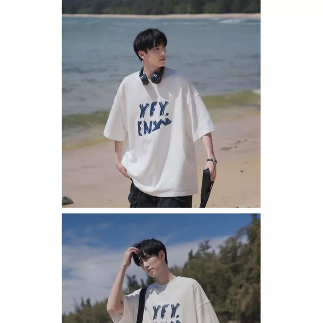 Áo Thun Tay Ngắn Dáng Rộng Phong Cách Nhật Bản Thời Trang Mùa Hè Cho Nam 240g