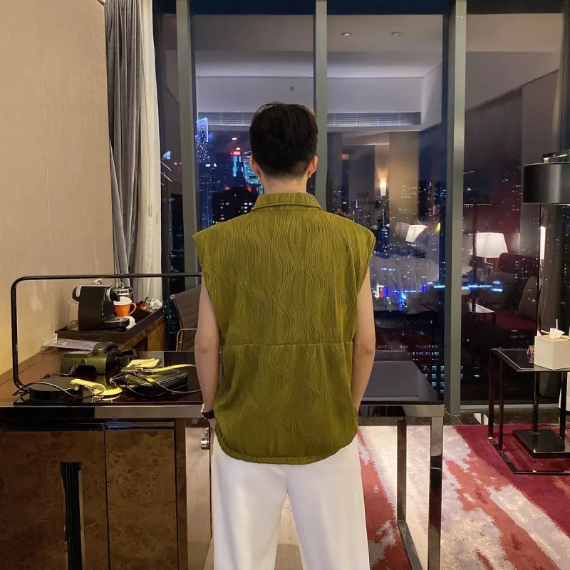 Áo Thun Polo Không Tay Cài Nút Kim Loại Họa Tiết Gợn Sóng Thời Trang Mùa Hè Cao Cấp Cho Nam