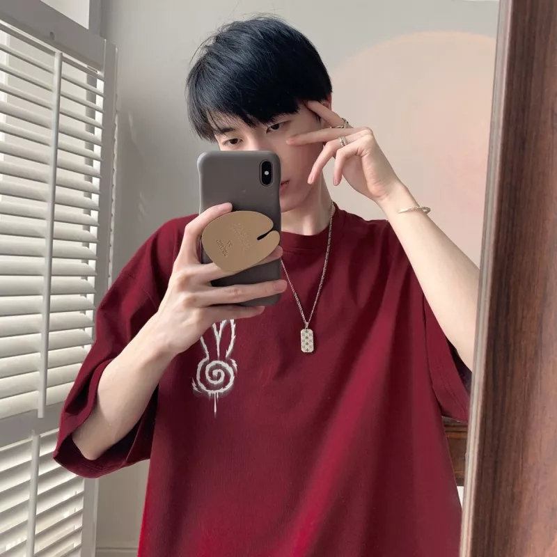 Áo Thun 100% Cotton Tay Ngắn Dáng Rộng In Hình Thỏ Phong Cách Retro Cho Nam Giới