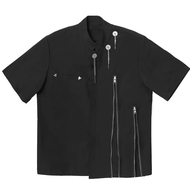 Áo Sơ Mi Tay Ngắn Cổ Đứng Dáng Rộng Phối Khóa Kéo Thời Trang Mùa Hè 2023 Cho Nam