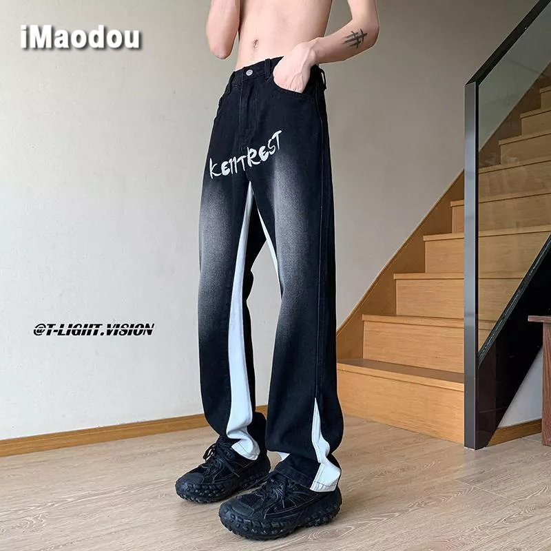 Quần Jean Dài Dáng Suông Màu Sắc Tương Phản Thời Trang