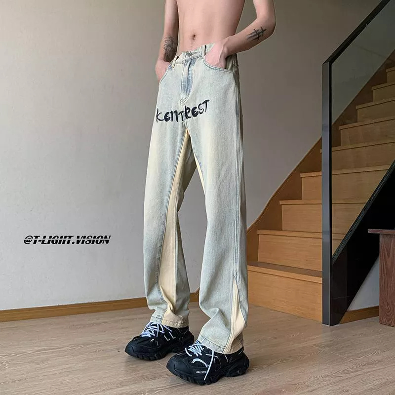 Quần Jean Dài Dáng Suông Màu Sắc Tương Phản Thời Trang