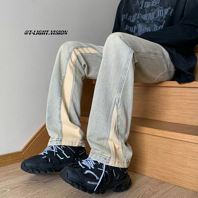 Quần Jean Dài Dáng Suông Màu Sắc Tương Phản Thời Trang