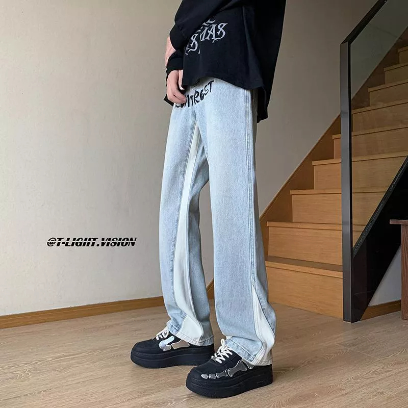 Quần Jean Dài Dáng Suông Màu Sắc Tương Phản Thời Trang