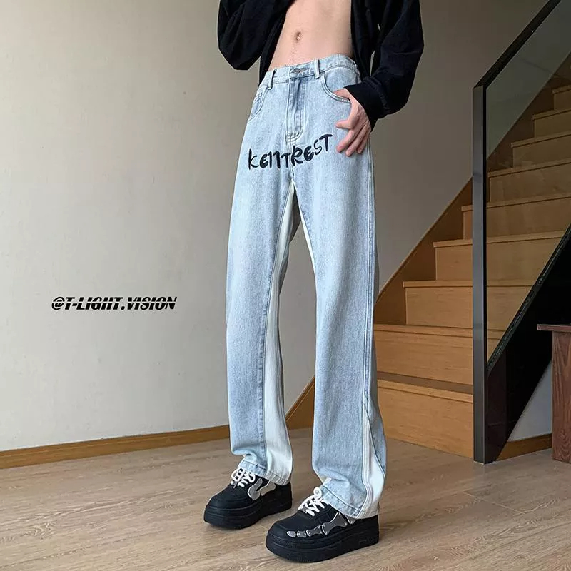 Quần Jean Dài Dáng Suông Màu Sắc Tương Phản Thời Trang