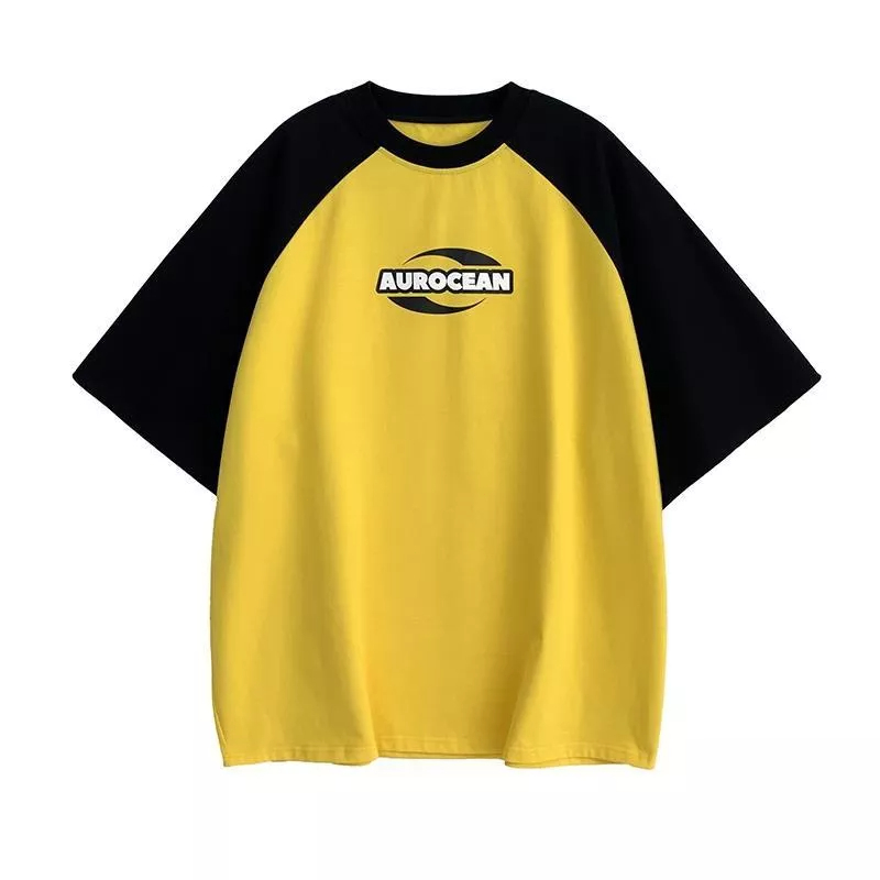 Áo Thun Raglan Tay Lửng Màu Sắc Tương Phản Phong Cách Mỹ