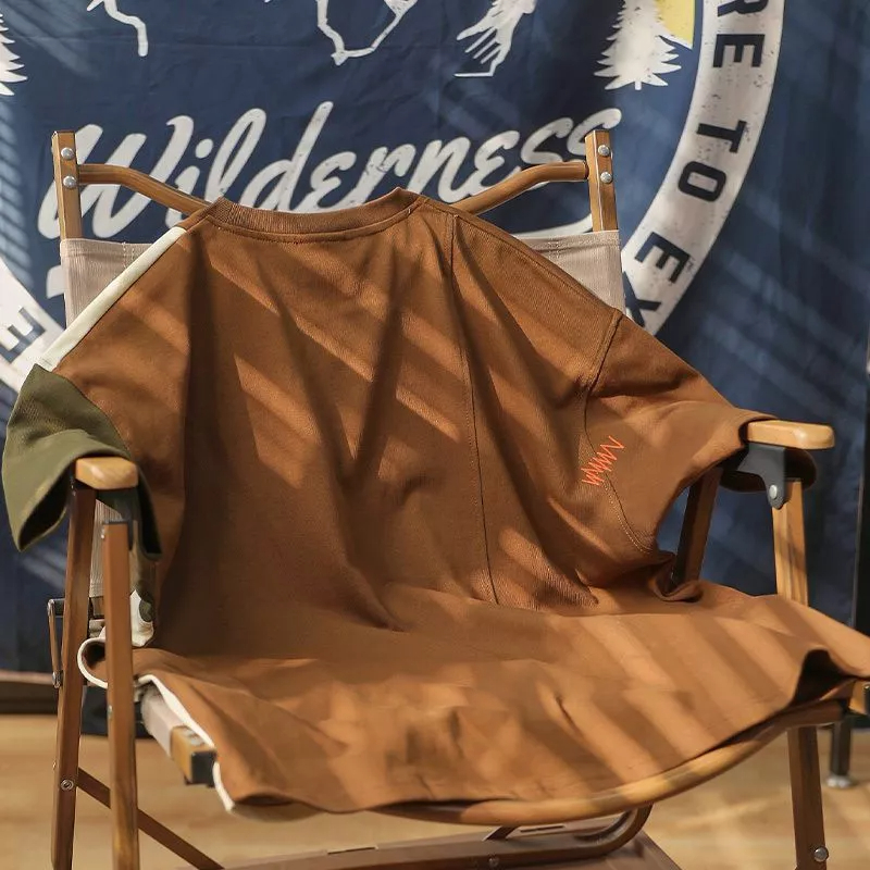 Áo Thun Ngắn Tay Cổ Tròn Dáng Rộng Thêu Họa Tiết Màu Sắc Tương Phản Phong Cách Nhật Bản Thời Trang Mùa Hè Cho Nam Và Nữ