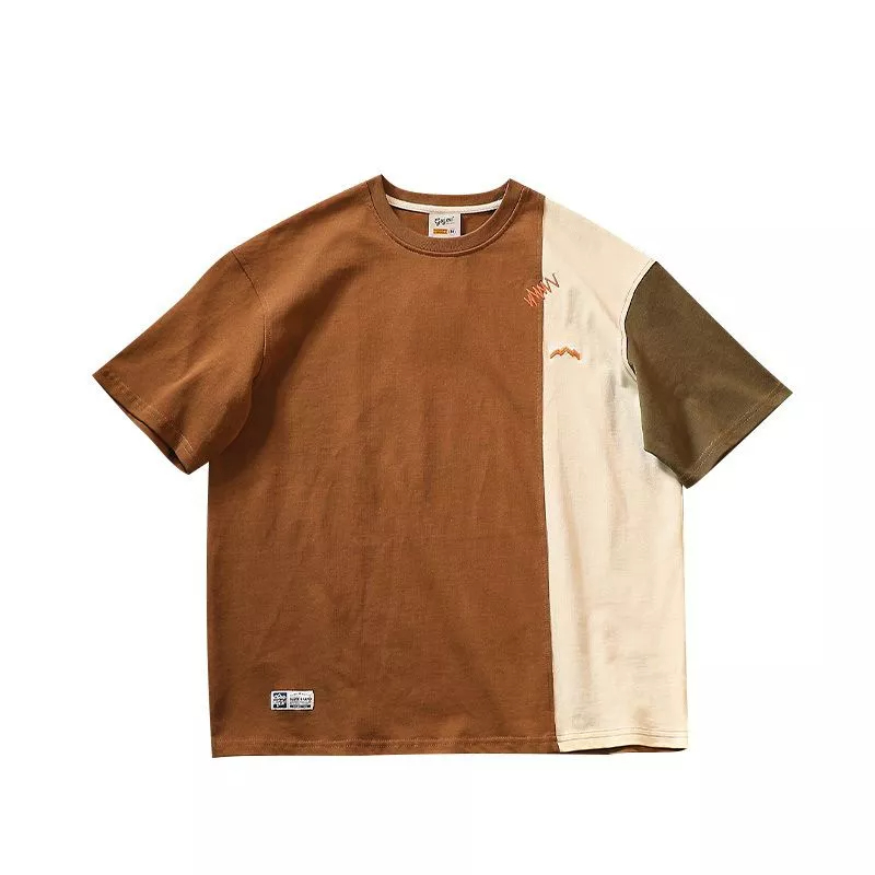 Áo Thun Ngắn Tay Cổ Tròn Dáng Rộng Thêu Họa Tiết Màu Sắc Tương Phản Phong Cách Nhật Bản Thời Trang Mùa Hè Cho Nam Và Nữ