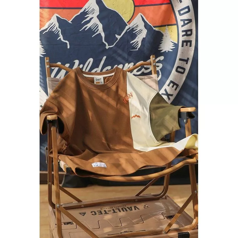 Áo Thun Ngắn Tay Cổ Tròn Dáng Rộng Thêu Họa Tiết Màu Sắc Tương Phản Phong Cách Nhật Bản Thời Trang Mùa Hè Cho Nam Và Nữ