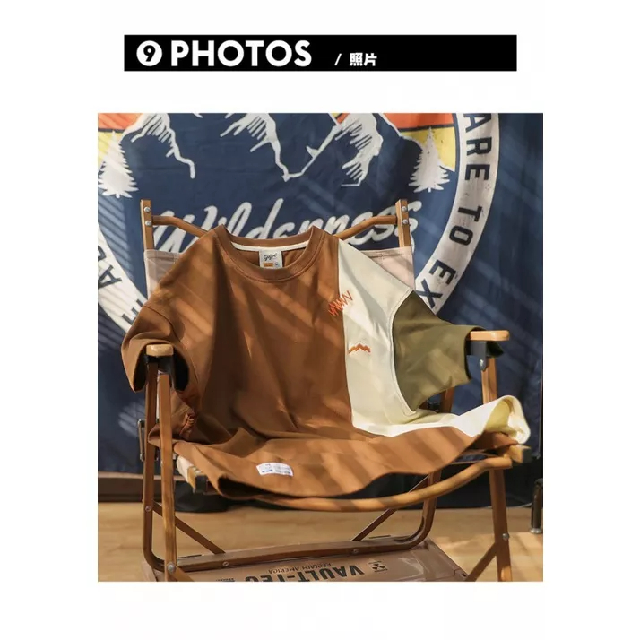 Áo Thun Ngắn Tay Cổ Tròn Dáng Rộng Thêu Họa Tiết Màu Sắc Tương Phản Phong Cách Nhật Bản Thời Trang Mùa Hè Cho Nam Và Nữ