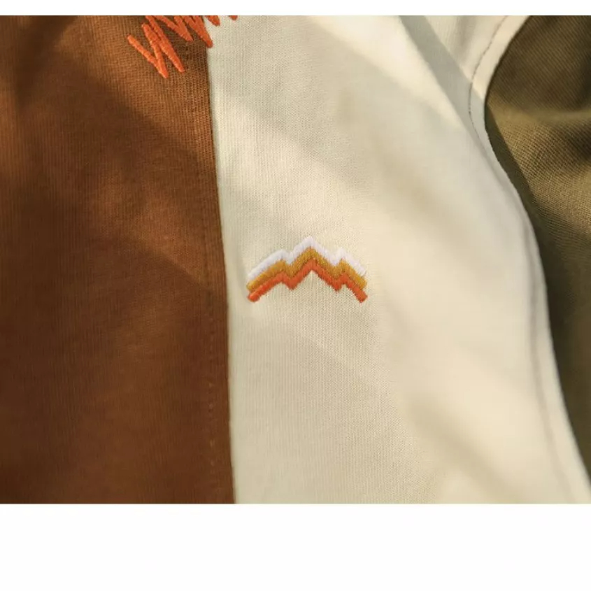 Áo Thun Ngắn Tay Cổ Tròn Dáng Rộng Thêu Họa Tiết Màu Sắc Tương Phản Phong Cách Nhật Bản Thời Trang Mùa Hè Cho Nam Và Nữ