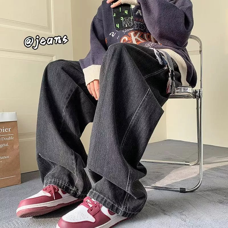 Quần Jean Ống Rộng Lưng Thun Phối Dây Rút Cá Tính Theo Phong Cách Xuân Hè Retro Dành Cho Nam