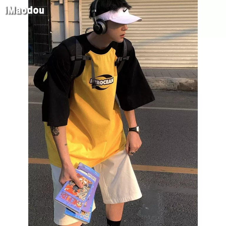 Áo Thun Raglan Tay Lửng Màu Sắc Tương Phản Phong Cách Mỹ