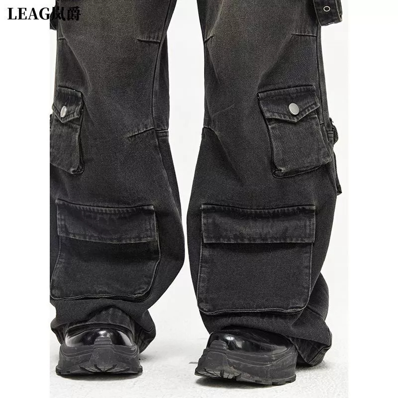 Quần Jean Ống Rộng Nhiều Túi Phong Cách Hip Hop Đường Phố Cho Nam