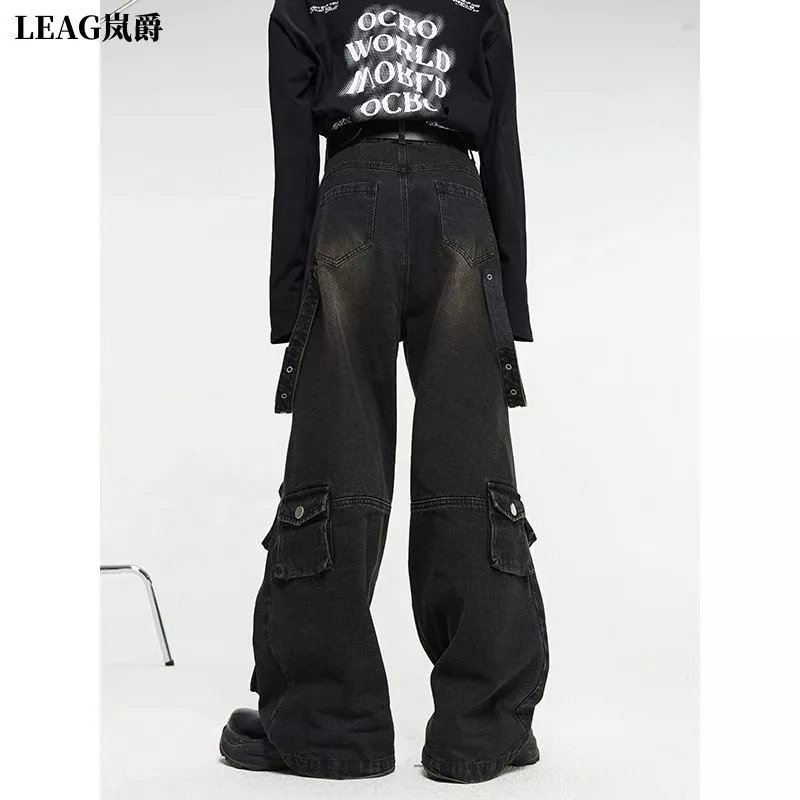 Quần Jean Ống Rộng Nhiều Túi Phong Cách Hip Hop Đường Phố Cho Nam