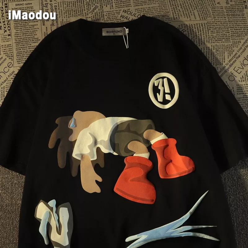 Áo Thun 100% Cotton Tay Ngắn Dáng Rộng In Họa Tiết Hoạt Hình Phong Cách Hip Hop Âu Mỹ Thời Trang Mùa Hè Cho Nam Và Nữ