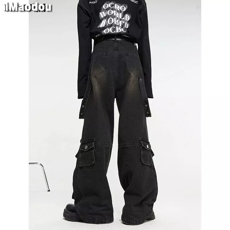 Quần Jean Ống Rộng Nhiều Túi Phong Cách Hip Hop Đường Phố Cho Nam