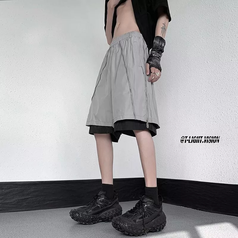 Quần Short Giả Hai Lớp Phối Khóa Kéo Dáng Rộng Phong Cách Mỹ Thời Trang Mùa Hè Cho Nam