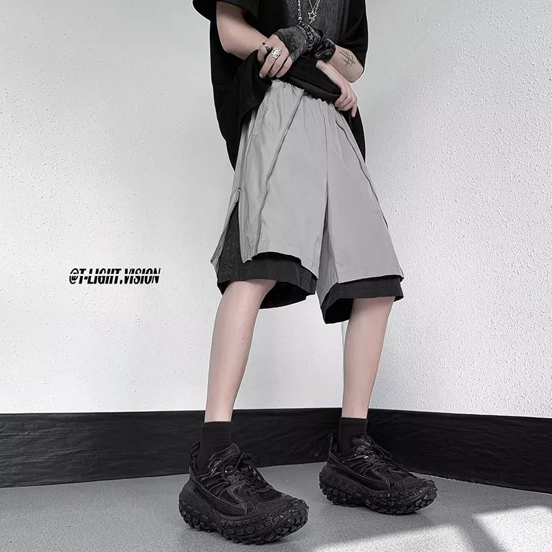 Quần Short Giả Hai Lớp Phối Khóa Kéo Dáng Rộng Phong Cách Mỹ Thời Trang Mùa Hè Cho Nam