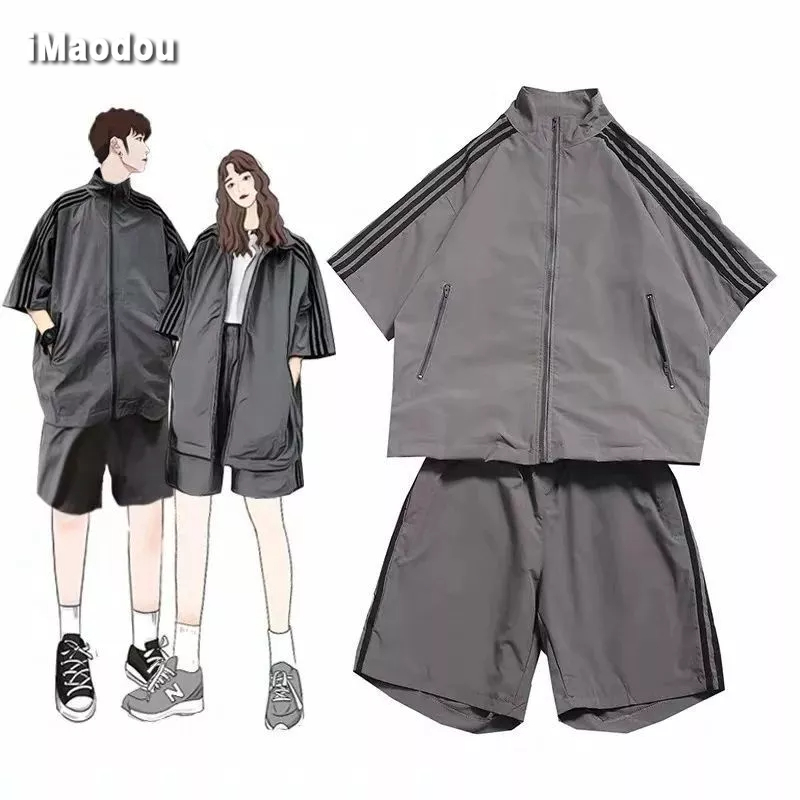 Bộ Áo Khoác Tay Ngắn + Quần short Thể Thao Phong Cách Hàn Quốc Thời Trang Mùa Hè Cho Nam Và Nữ