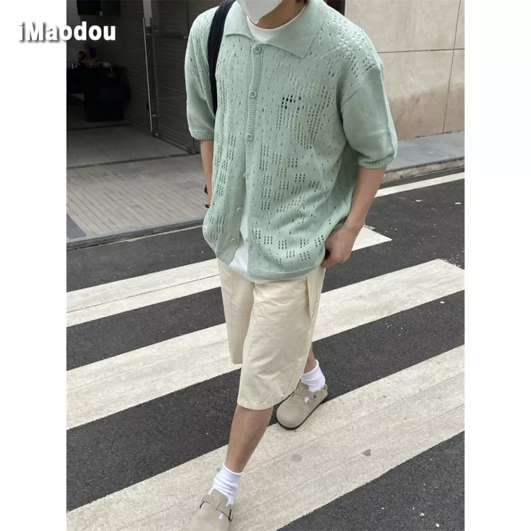Áo Dệt Kim Tay Ngắn Dáng Rộng Phong Cách Retro Thời Trang Mùa Hè Dành Cho Nam Và Nữ