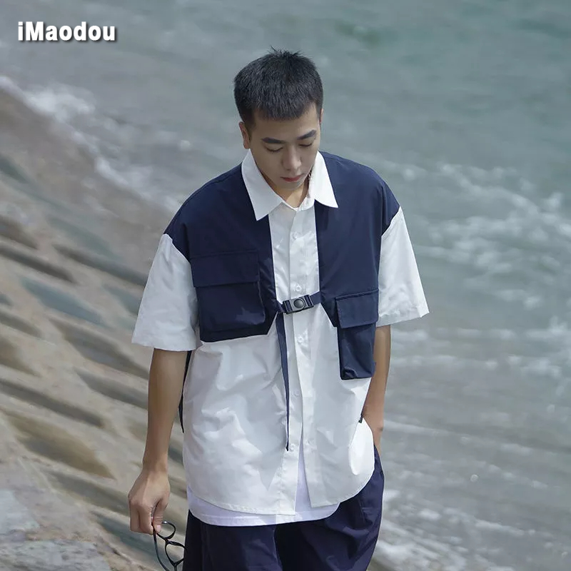 Áo Sơ Mi Ngắn Tay Giả Hai Lớp Phong Cách Đường Phố Thời Trang Mùa Hè Cho Nam