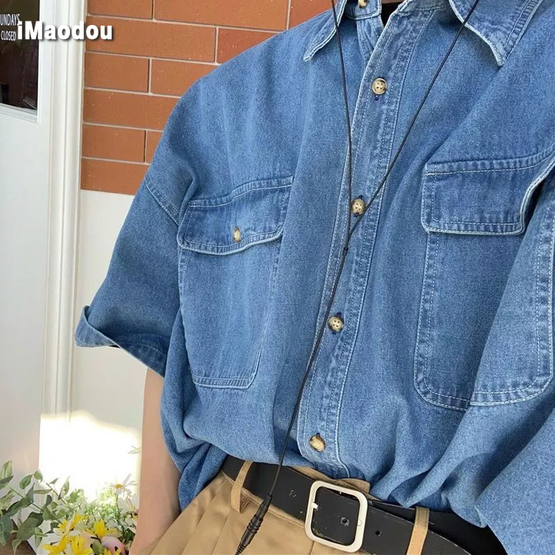 Áo Sơ Mi Denim Tay Ngắn Phong Cách Nhật Bản Thời Trang Mùa Hè Hàng Mới 2023 Dành Cho Nam