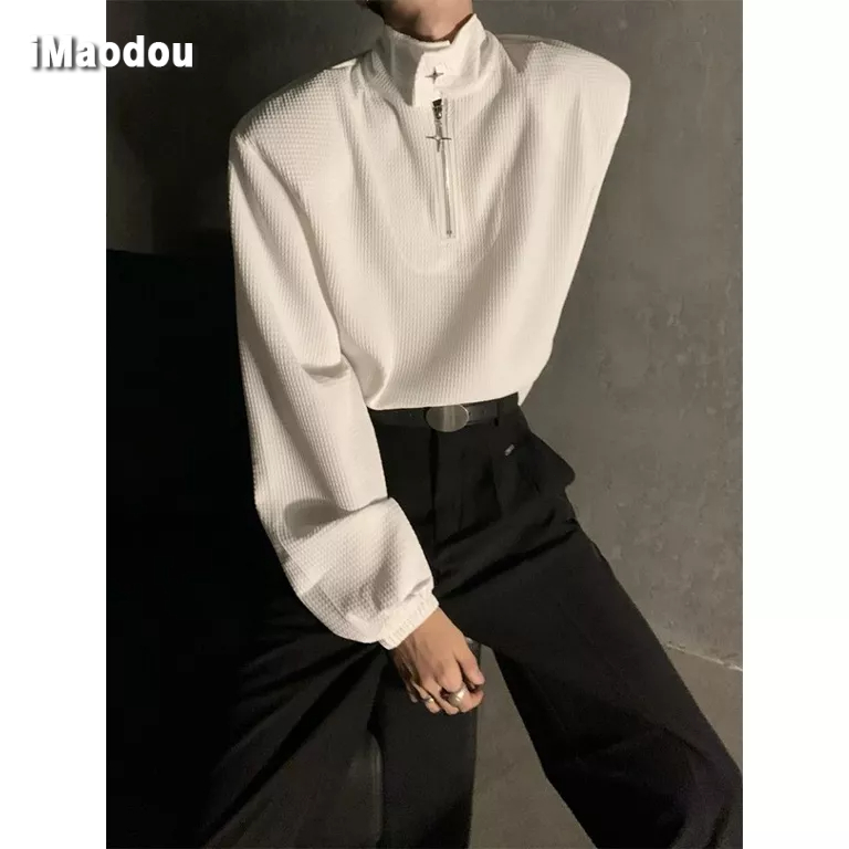 Áo Khoác Cổ Đứng Phối Khóa Kéo Kim Loại Thời Trang Mùa Thu Cho Nam